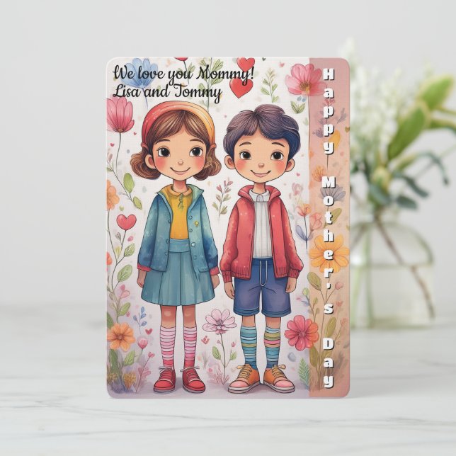 Whimsical illustration of children Mother’s Day (Standing Front)