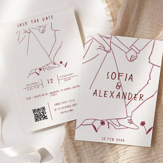 Whimsical Illustration With QR Code RSVP Wedding Invitation