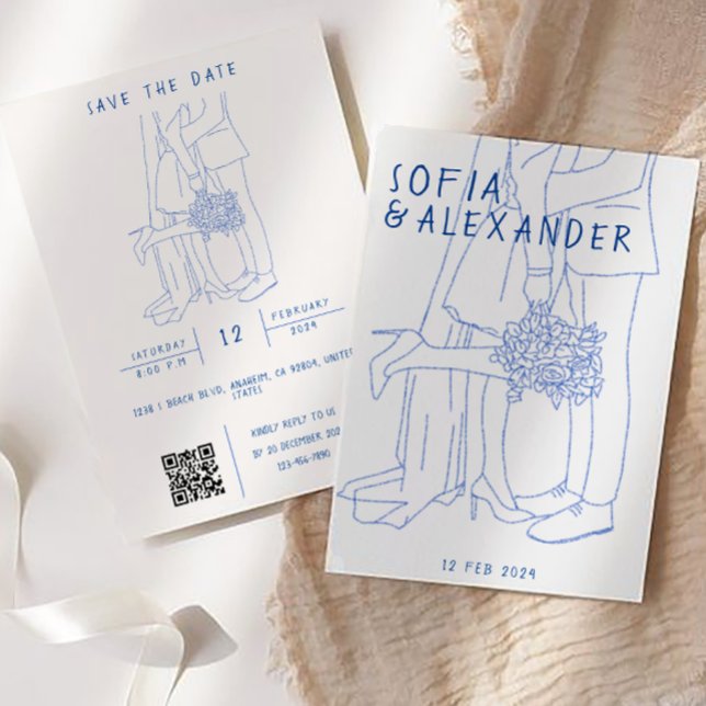 Whimsical Illustration With QR Code RSVP Wedding Invitation (Wedding Invitation)