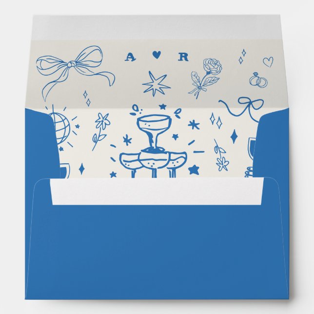 Whimsical Illustrations French Monogram Wedding Envelope (Back (Bottom))