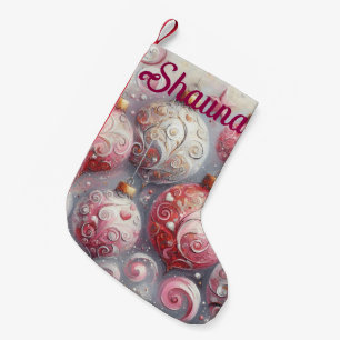 Whimsical Impressionistic Christmas Ornaments Pink Small Christmas Stocking
