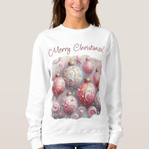 Whimsical Impressionistic Christmas Ornaments Pink Sweatshirt