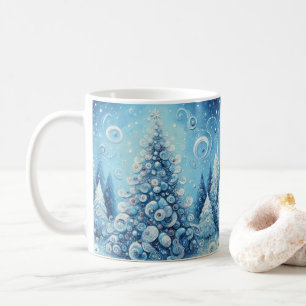 Whimsical Impressionistic Christmas Tree Blue Coffee Mug