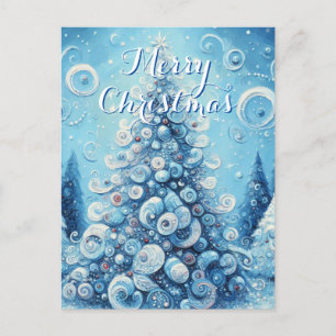 Whimsical Impressionistic Christmas Tree Blue Postcard