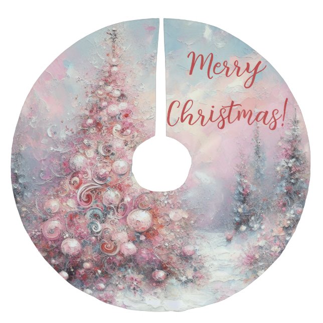 Whimsical Impressionistic Christmas Tree Brushed Polyester Tree Skirt (Front)