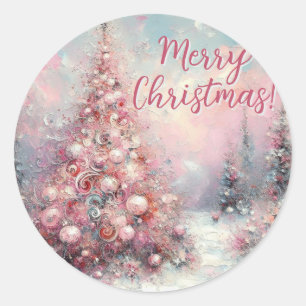 Whimsical Impressionistic Christmas Tree Classic Round Sticker