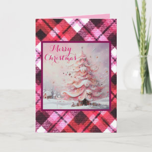 Whimsical Impressionistic Christmas Tree Pink Card