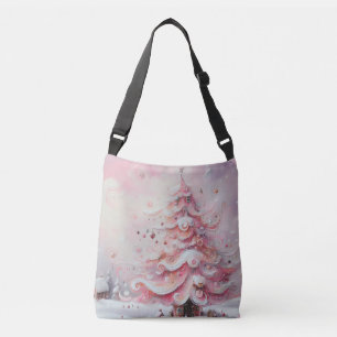Whimsical Impressionistic Christmas Tree Pink Crossbody Bag