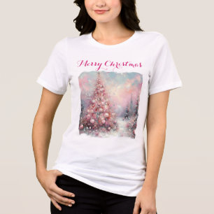 Whimsical Impressionistic Christmas Tree Pink Tri-Blend Shirt