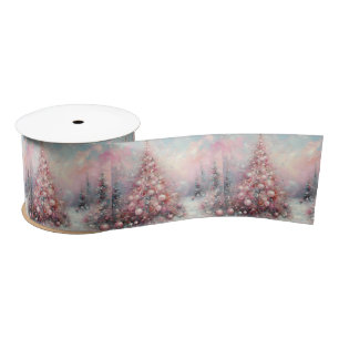 Whimsical Impressionistic Christmas Tree Satin Ribbon