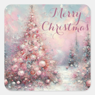 Whimsical Impressionistic Christmas Tree Square Sticker