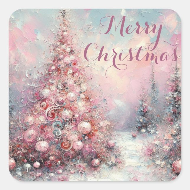 Whimsical Impressionistic Christmas Tree Square Sticker (Front)