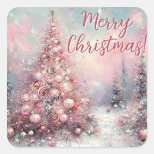 Whimsical Impressionistic Christmas Tree Square Sticker