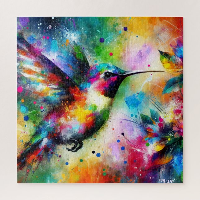 Whimsical Impressionistic Colourful Hummingbird Jigsaw Puzzle (Vertical)
