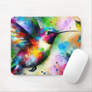 Whimsical Impressionistic Colourful Hummingbird Mouse Mat