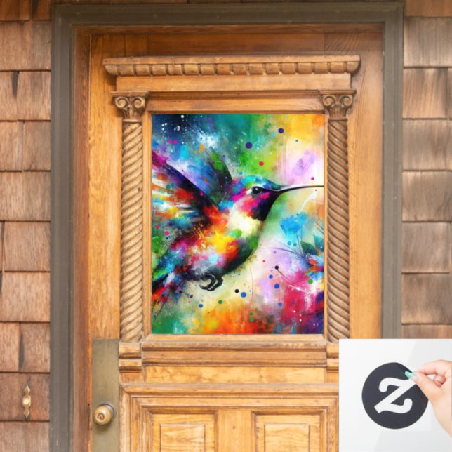 Whimsical Impressionistic Colourful Hummingbird Window Cling (Home Door)