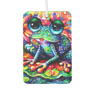 Whimsical Impressionistic Floral Frog Green Blue Car Air Freshener