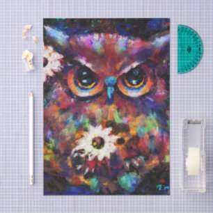 Whimsical Impressionistic Floral Owl Decoupage Tissue Paper