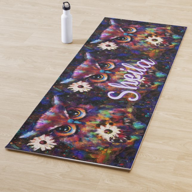Whimsical Impressionistic Floral Owl Personalised Yoga Mat (In Situ)
