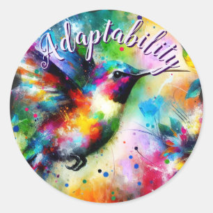 Whimsical Impressionistic Hummingbird Teal Purple Classic Round Sticker