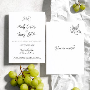 Whimsical Ink Hand Drawn Illustration Wedding Invitation