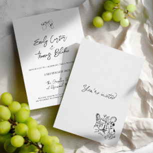 Whimsical Ink Hand Drawn Illustration Wedding Invitation