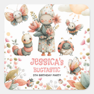 Whimsical Insects BUGTASTIC Kids Birthday Party Square Sticker