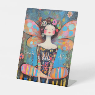 Whimsical Inspirational Fairy Doing Yoga Art Pedestal Sign