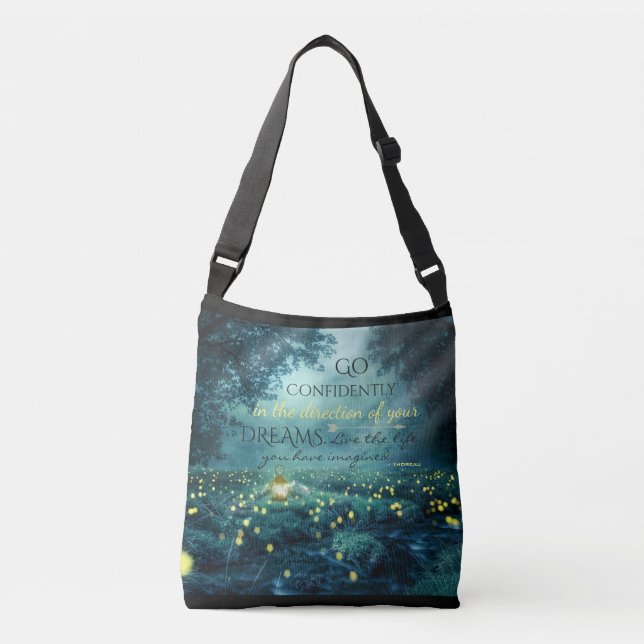Whimsical Inspiring Dreams Quote Crossbody Bag (Front)