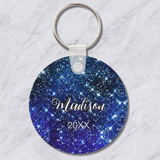 Whimsical iridescent blue Glitter monogram Key Ring (Creator Uploaded)
