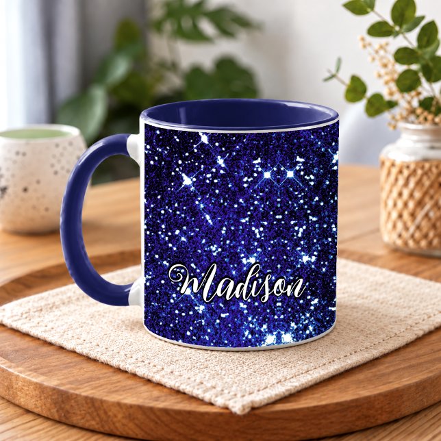Whimsical iridescent blue Glitter monogram Mug (Creator Uploaded)