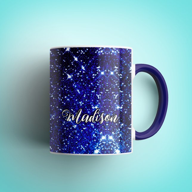 Whimsical iridescent blue Glitter monogram Mug (Creator Uploaded)