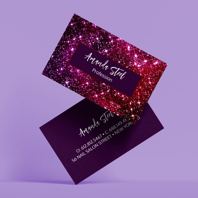 Whimsical iridescent pink Glitter monogram Business Card (Creator Uploaded)