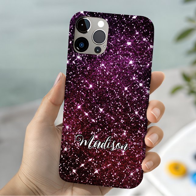 Whimsical iridescent pink Glitter monogram Case-Mate iPhone Case (Creator Uploaded)