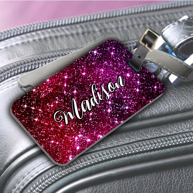 Whimsical iridescent pink Glitter monogram Luggage Tag (Creator Uploaded)