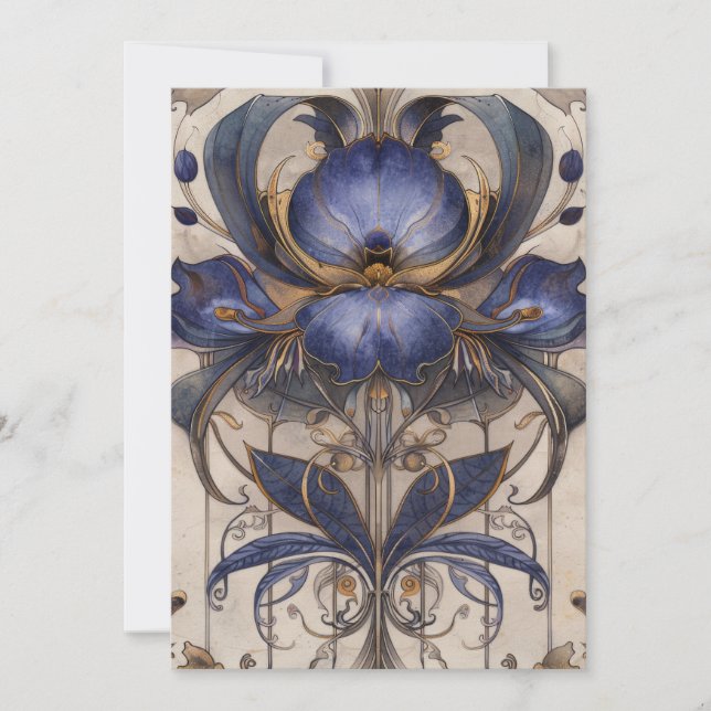 Whimsical Iris Type Flower Illustration Hello Flat Card (Front)