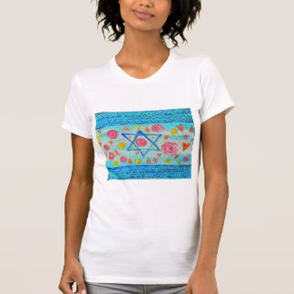 Whimsical Israeli flag shirt with flowers & hearts