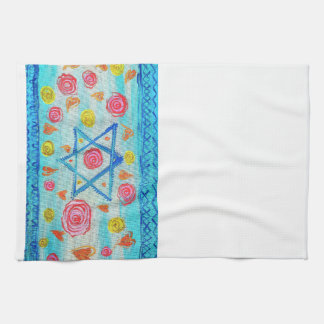 Whimsical Israeli flag towel with flowers & hearts