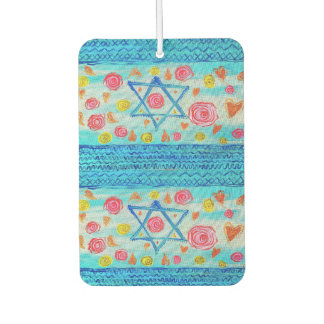 Whimsical Israeli flag with flowers & hearts Car Air Freshener