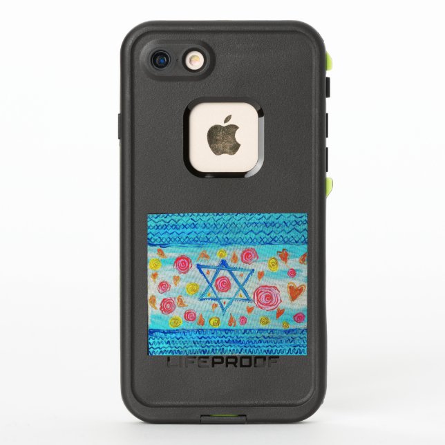 Whimsical Israeli flag with flowers & hearts LifeProof iPhone Case (Back)