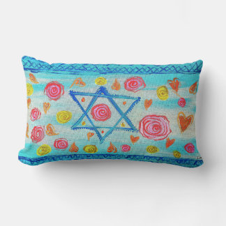 Whimsical Israeli flag with flowers & hearts Lumbar Cushion