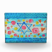 Whimsical Israeli flag with flowers & hearts