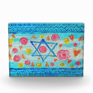 Whimsical Israeli flag with flowers & hearts Photo Block
