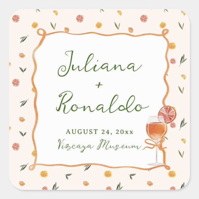 Whimsical Italian Citrus Wedding Square Sticker (Front)