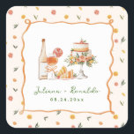Whimsical Italian Citrus Wedding Square Sticker<br><div class="desc">The "Whimsical Italian Citrus" wedding collection is a lighthearted and charming suite that blends rustic elegance with playful Mediterranean details. Featuring soft watercolor florals, a hand-drawn villa, and a cheerful palette of warm citrus-inspired tones, this suite evokes the feeling of a romantic garden celebration in the Italian countryside. A striped...</div>