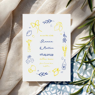 Whimsical Italian Hand Drawn Lemons Frame Wedding Save The Date