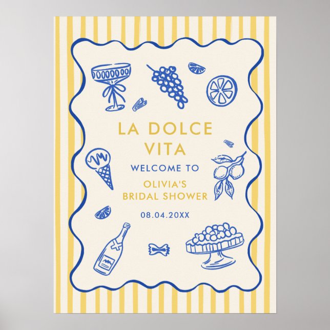 Whimsical Italian La Dolce Vita Bridal Shower Poster (Front)
