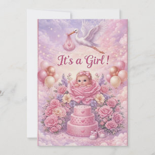 Whimsical It's a Girl Stork Baby Shower  Invitation