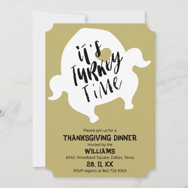Whimsical Its Turkey Time Thanksgiving  Dinner Invitation (Front)