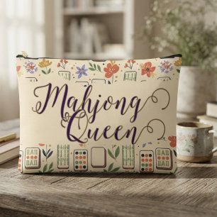 Whimsical Ivory Botanical Mahjong Queen Accessory Pouch